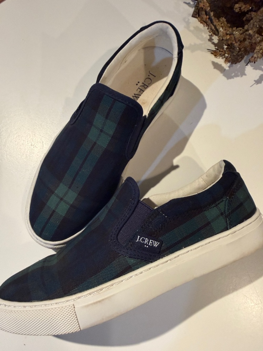 J. Crew Men's Navy & Green Plaid Slip-On Sneakers